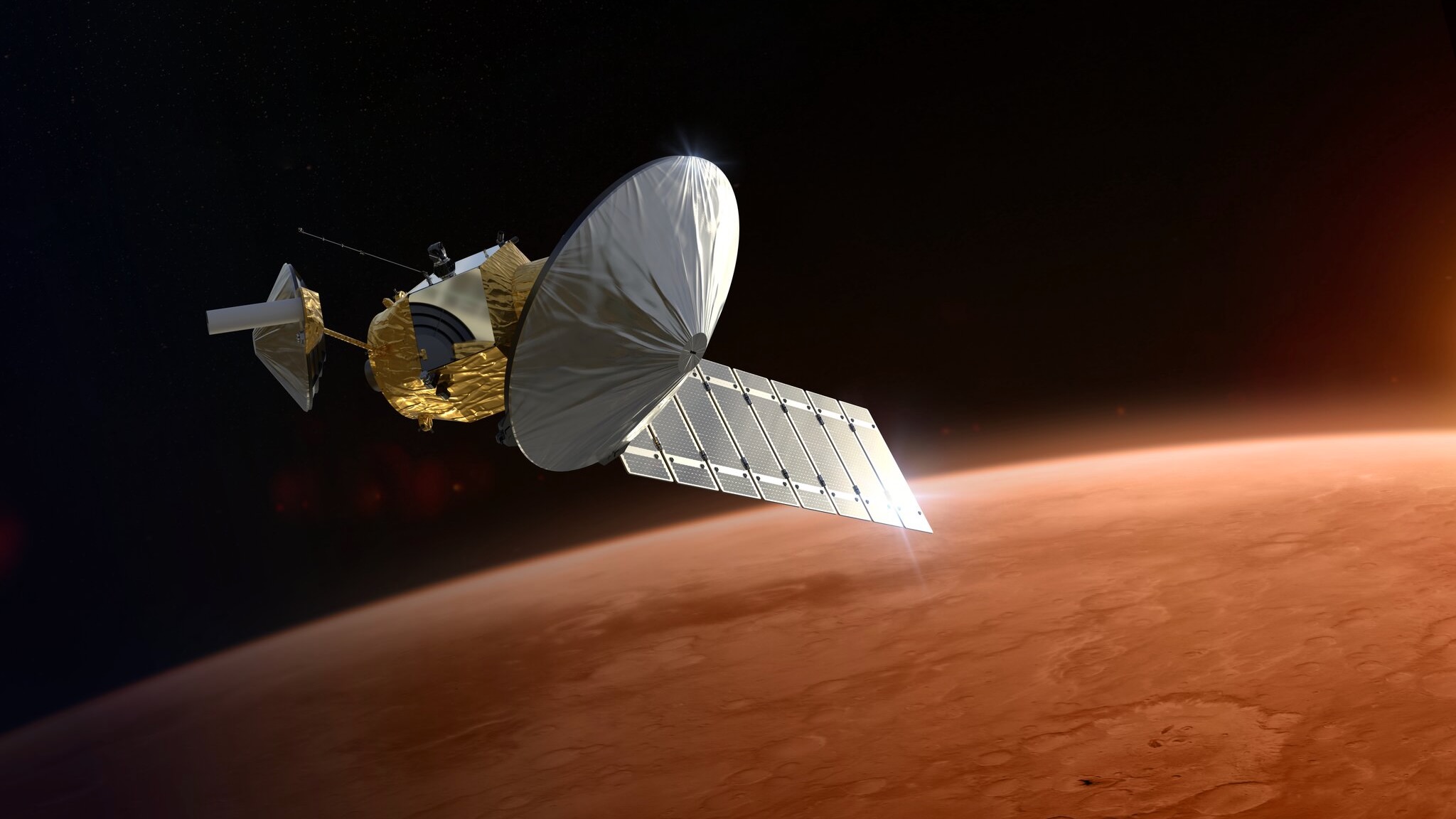 航天图片资料 · illustration of a large spacecraft orbiting mars