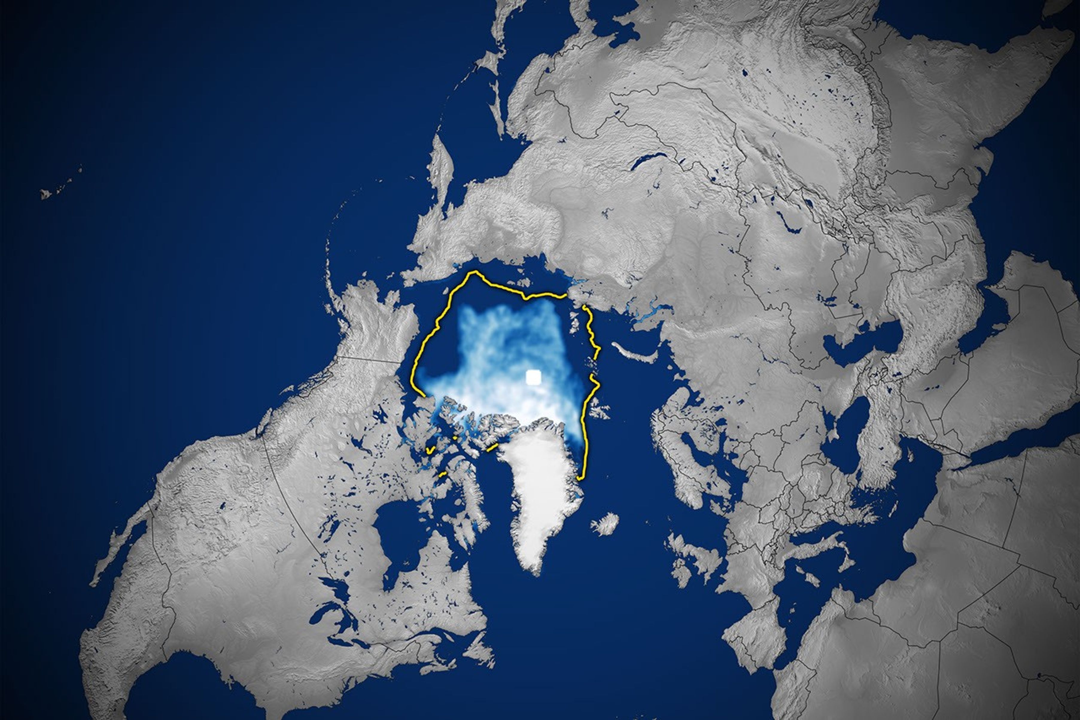 航天图片资料 · A map of the shows sea ice in September 2026 covering a smaller area than the 1981–2010 median, which is outlined in yellow.