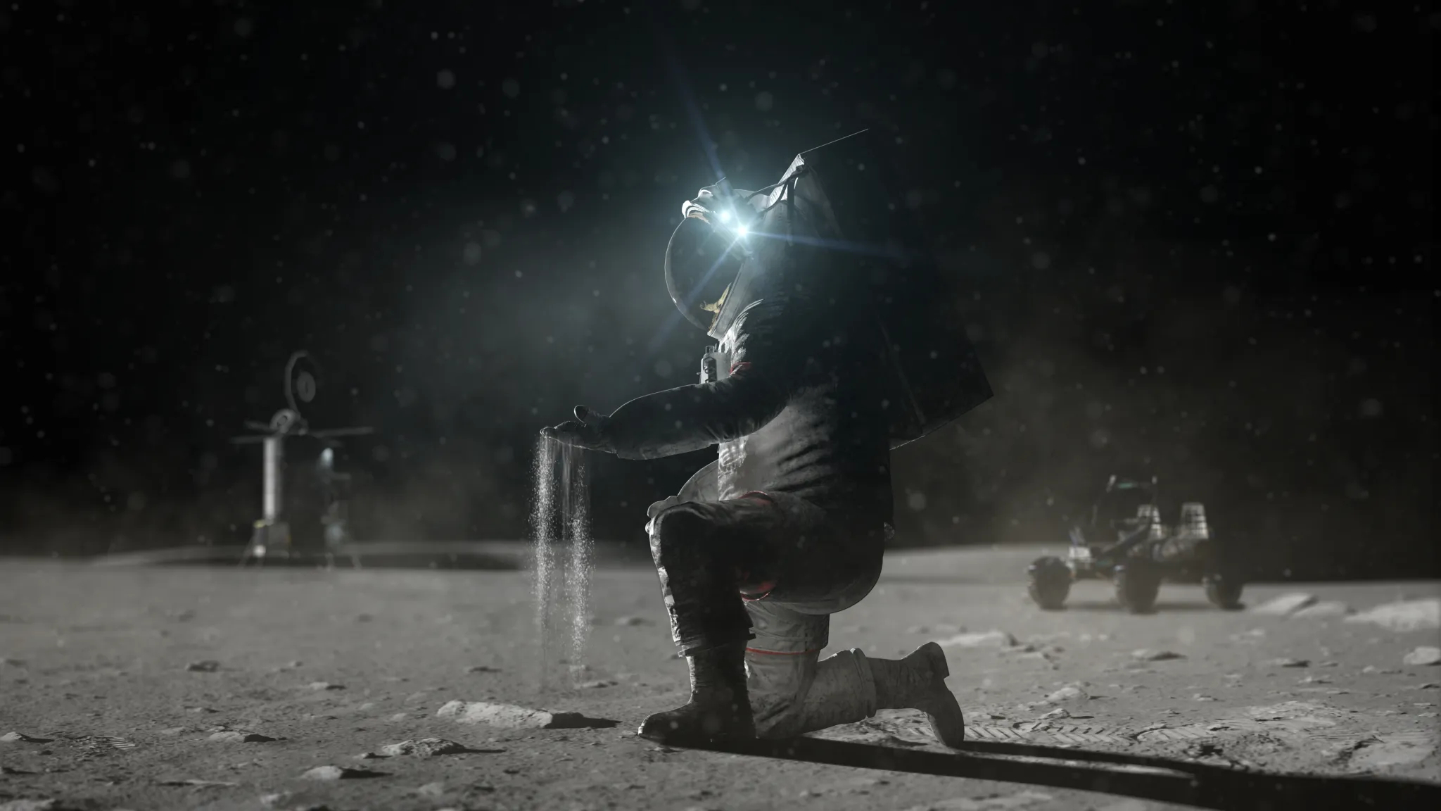 航天图片资料 · astronaut kneeling on the lunar surface