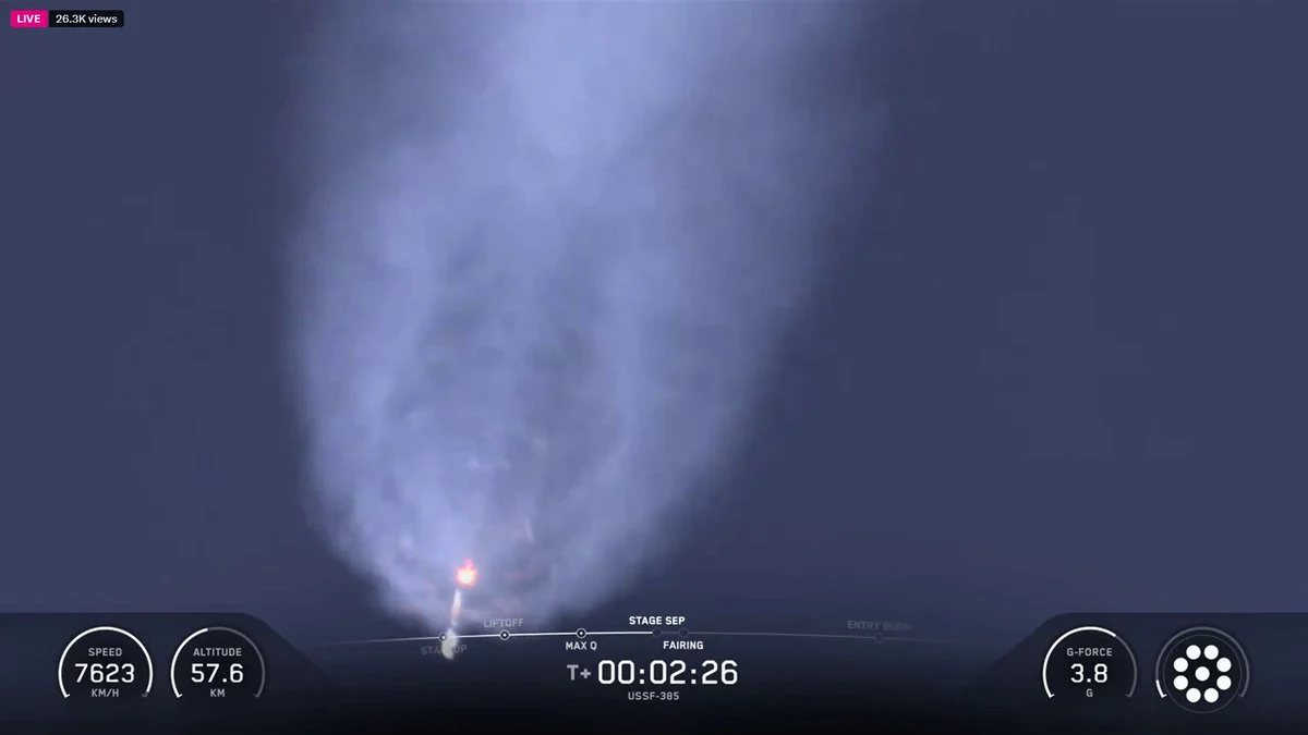 航天图片资料 · NASASpaceflight confirms MECO and stage separation on USSF-385 Falcon 9 flight