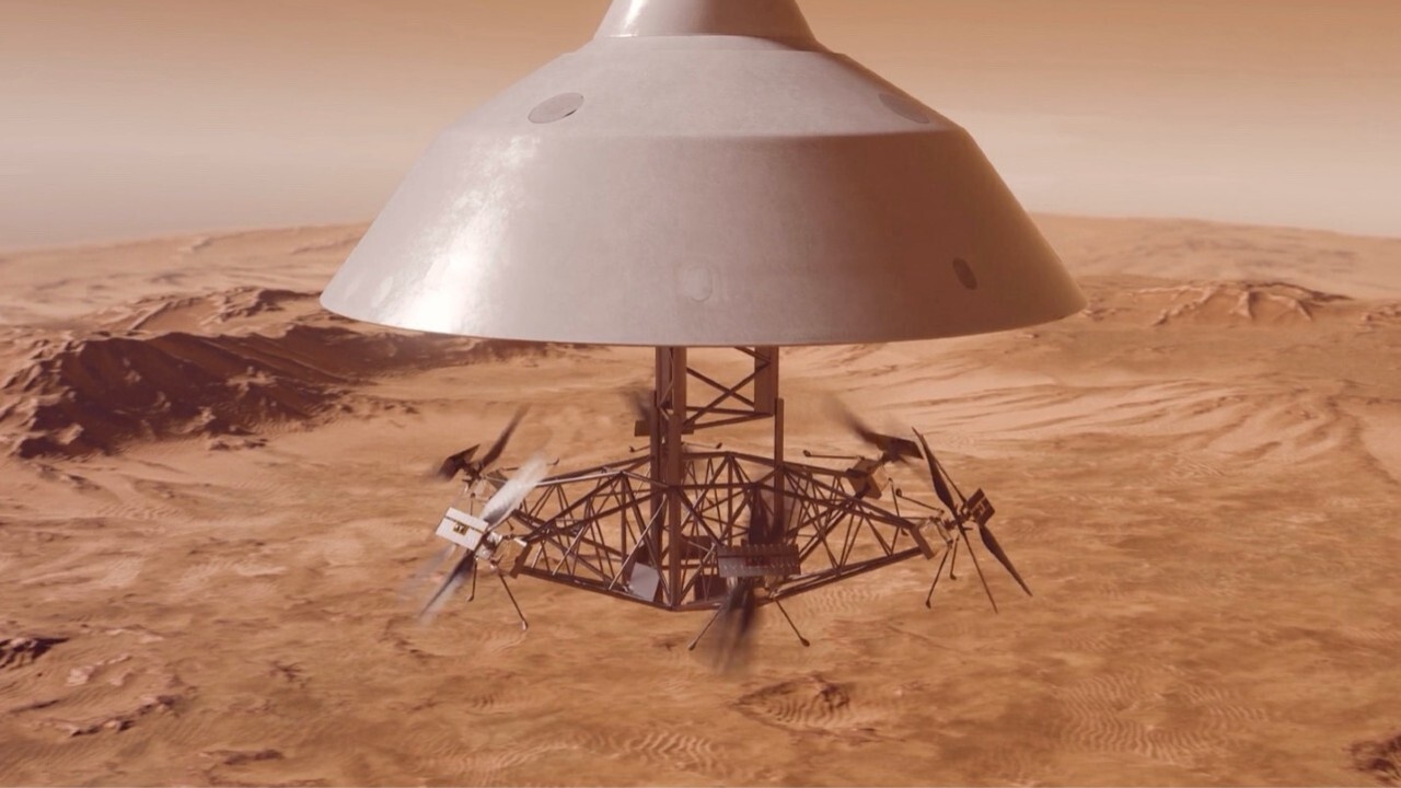航天图片资料 · An illustration showing a helicopter landing on Mars