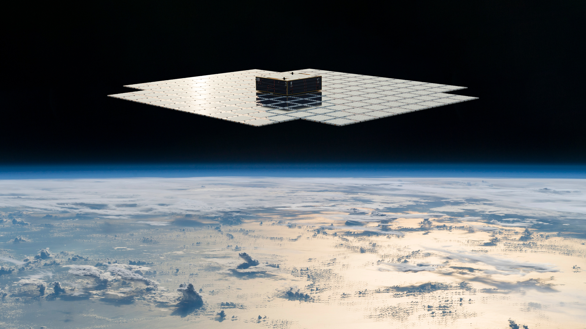 航天图片资料 · An artist's illustration of a giant AST SpaceMobile BlueBird mobile broadband satellite for smartphone connectivity.