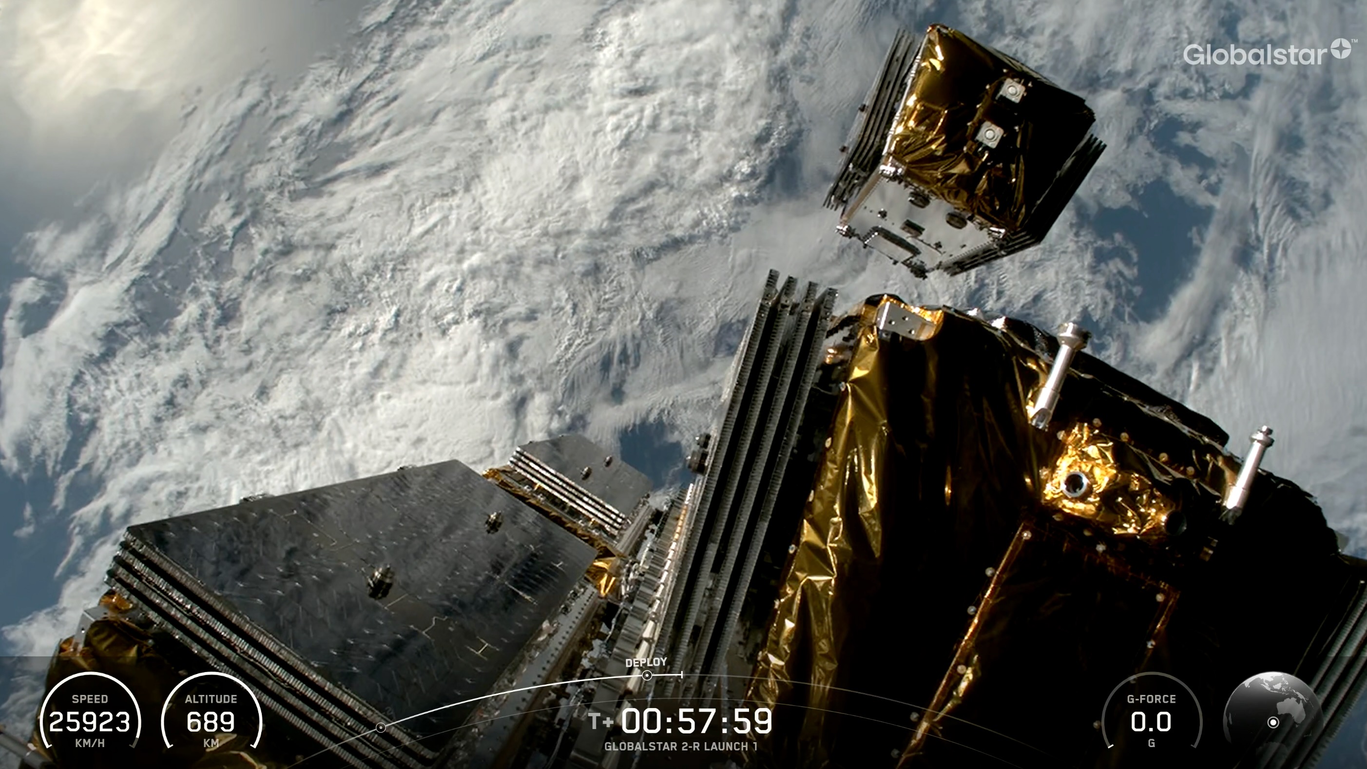航天图片资料 · view from a rocket in orbit around earth showing a boxy satellite deploying