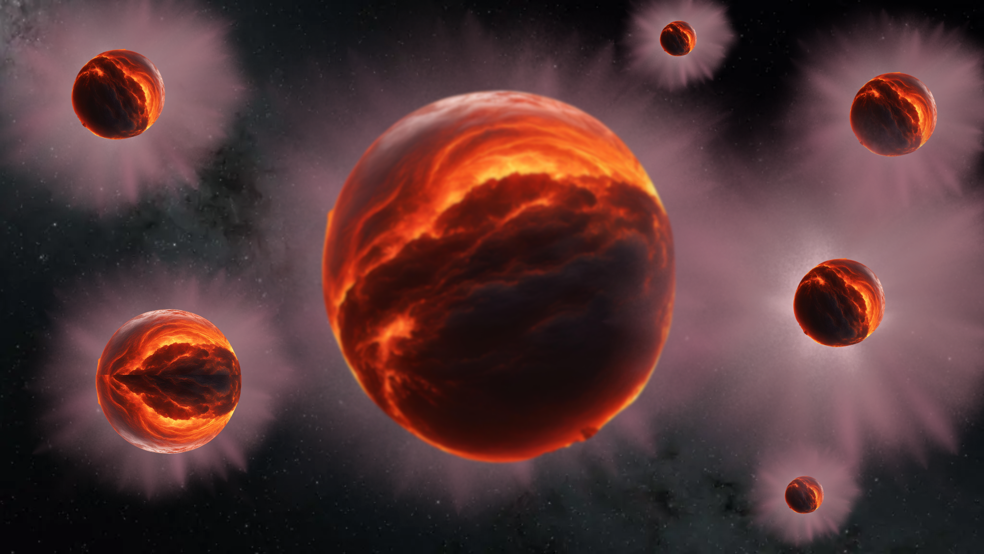 航天图片资料 · Several glowing brown and red spheres
