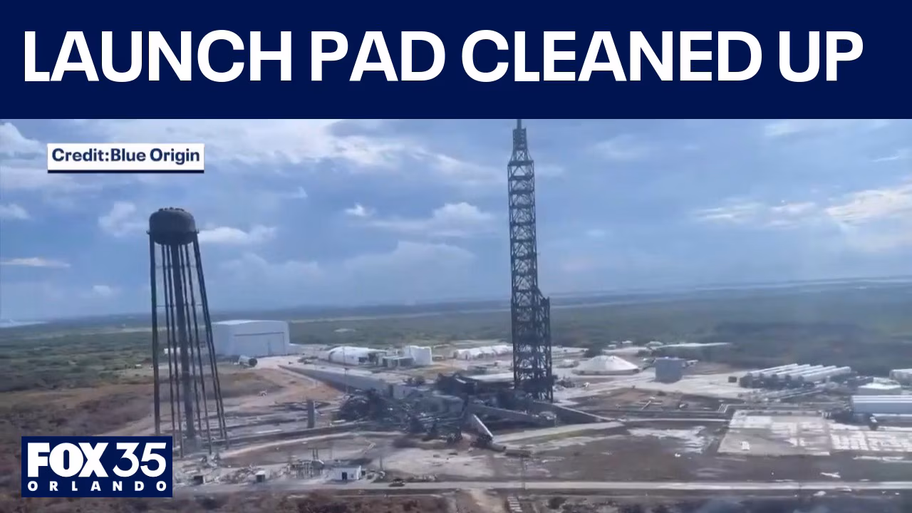 航天图片资料 · Blue Origin clears launch pad debris, but investigation continues