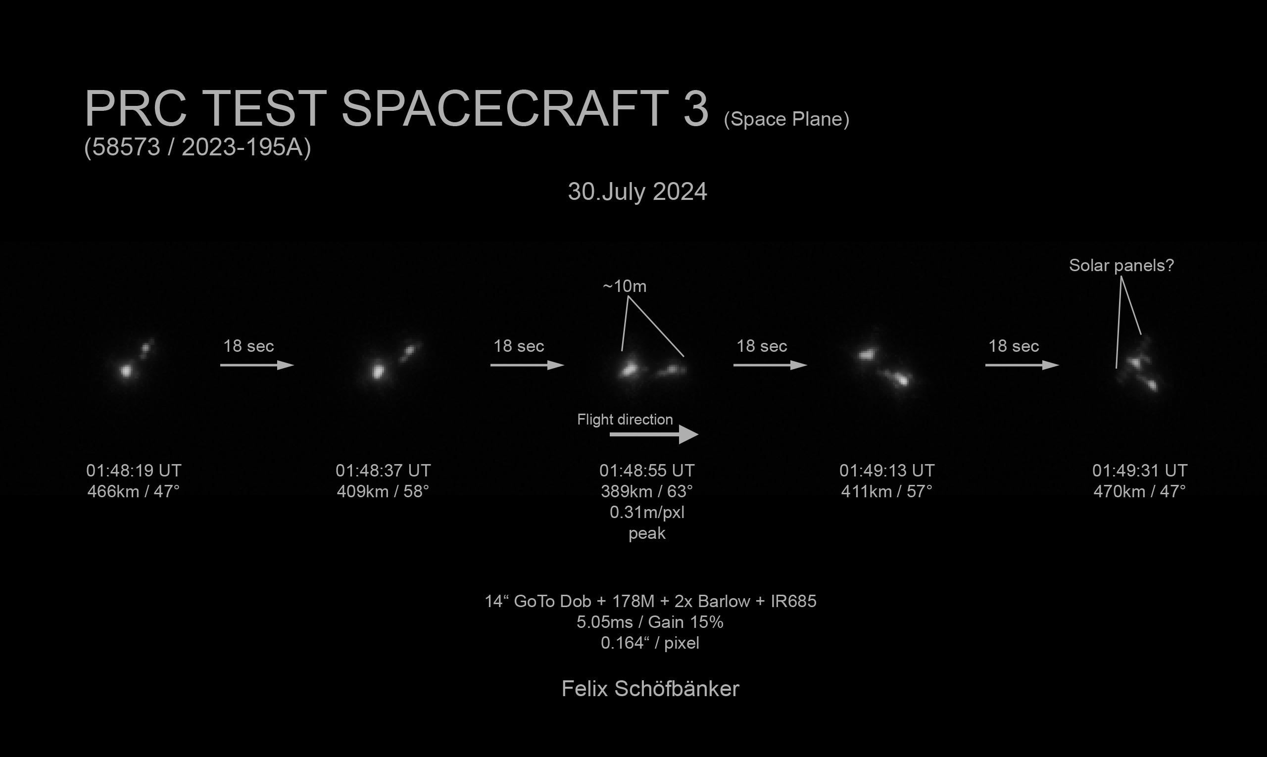 航天图片资料 · black-and-white images of an aircraft-like object rotating in space