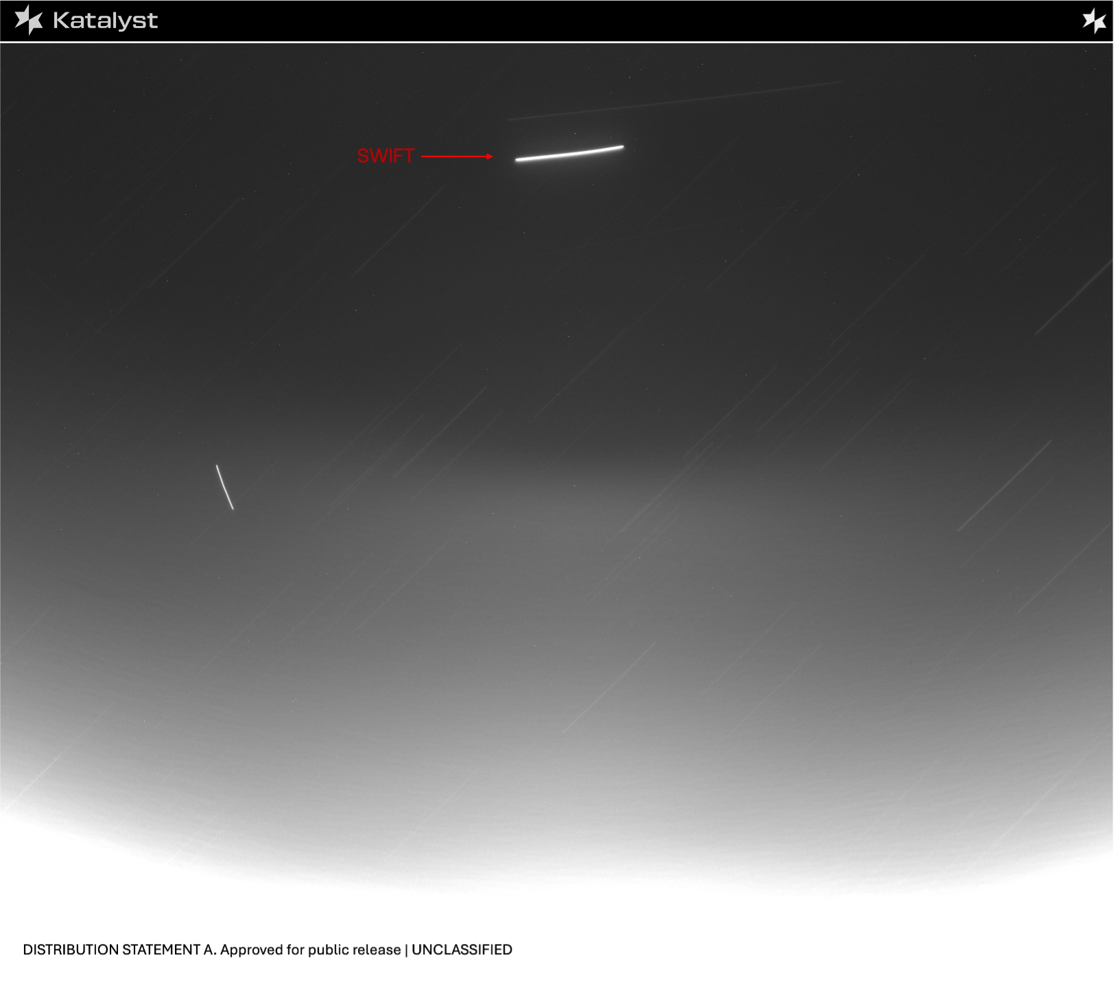 航天图片资料 · LINK image of Swift, which is a bright streak against black of space