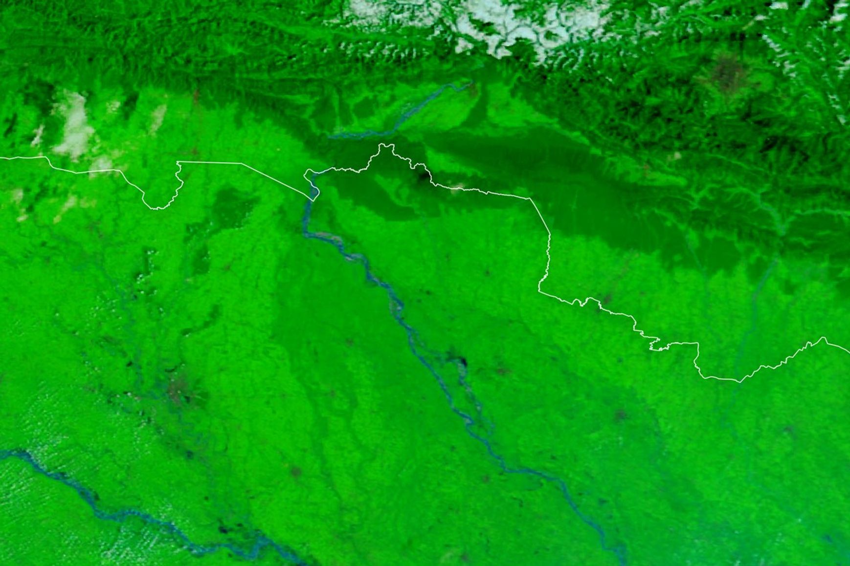 航天图片资料 · A false-color satellite image shows the Gandak River before the flooding on September 20, 2026.