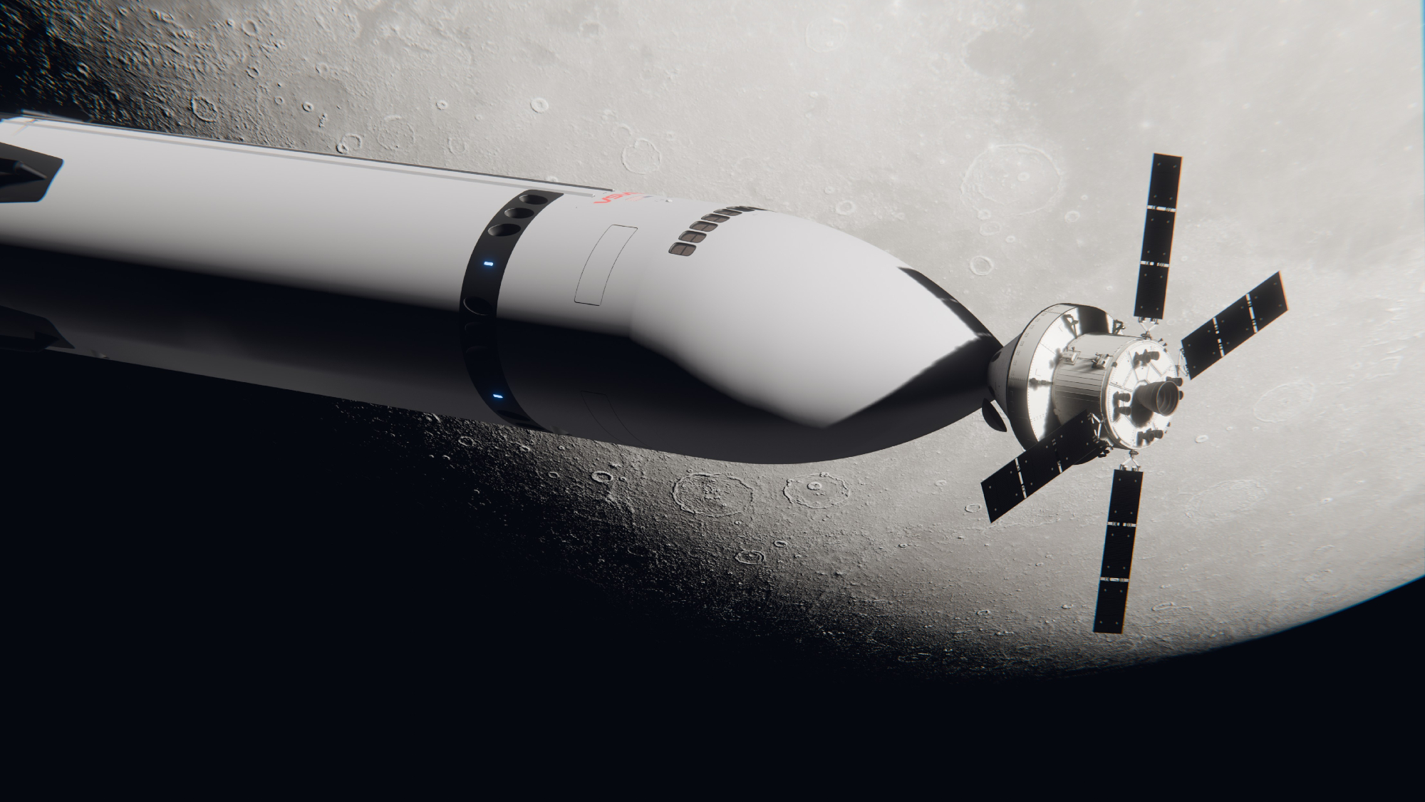 航天图片资料 · A NASA Orion spacecraft docked to a giant Starship moon lander artist concept