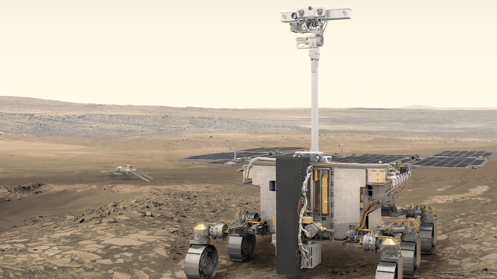 航天图片资料 · artist's illustration of a six-wheeled rover with a long "neck" on the surface of mars