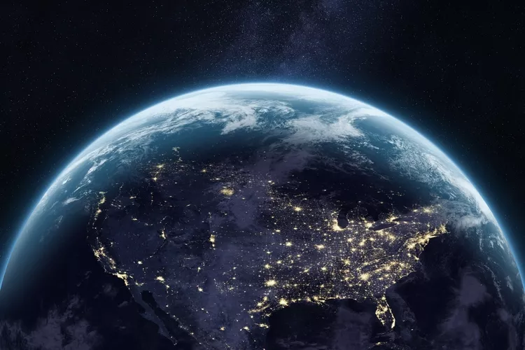 航天图片资料 · Planet Earth in outer space. North America. Night on planet with cities lights. United States, Canada, Mexico at night viewed from space. Nightly Earth. Elements of this image furnished by NASA.