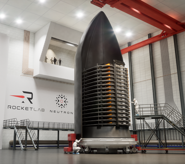 航天图片资料 · Artist's impression of Rocket Lab Flatellite spacecraft loaded into a Neutron launch vehicle fairing.
