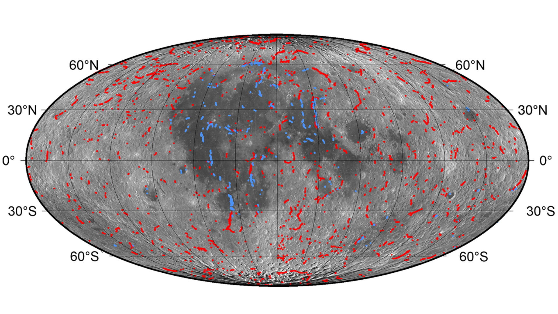 航天图片资料 · A global map of lunar faults.