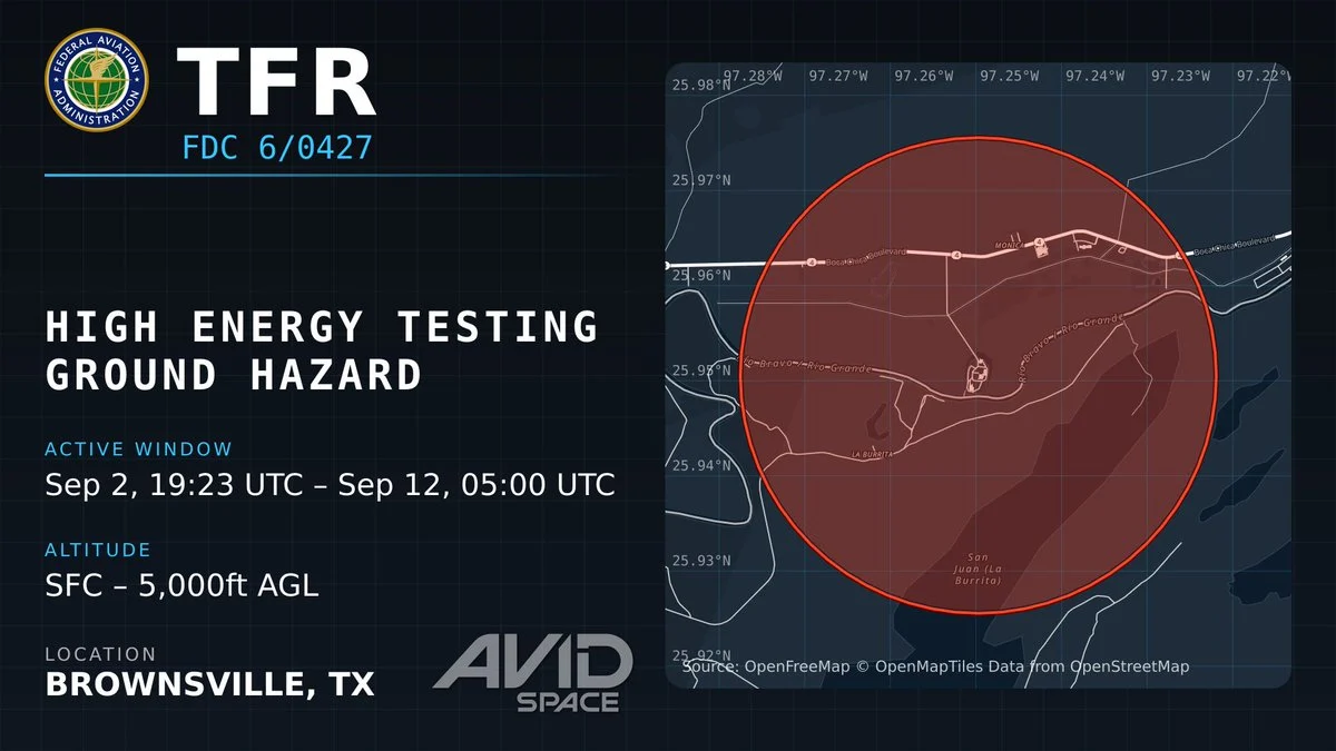 航天图片资料 · TFR notice for Starship Ship 42 cryo proofing at Starbase Texas