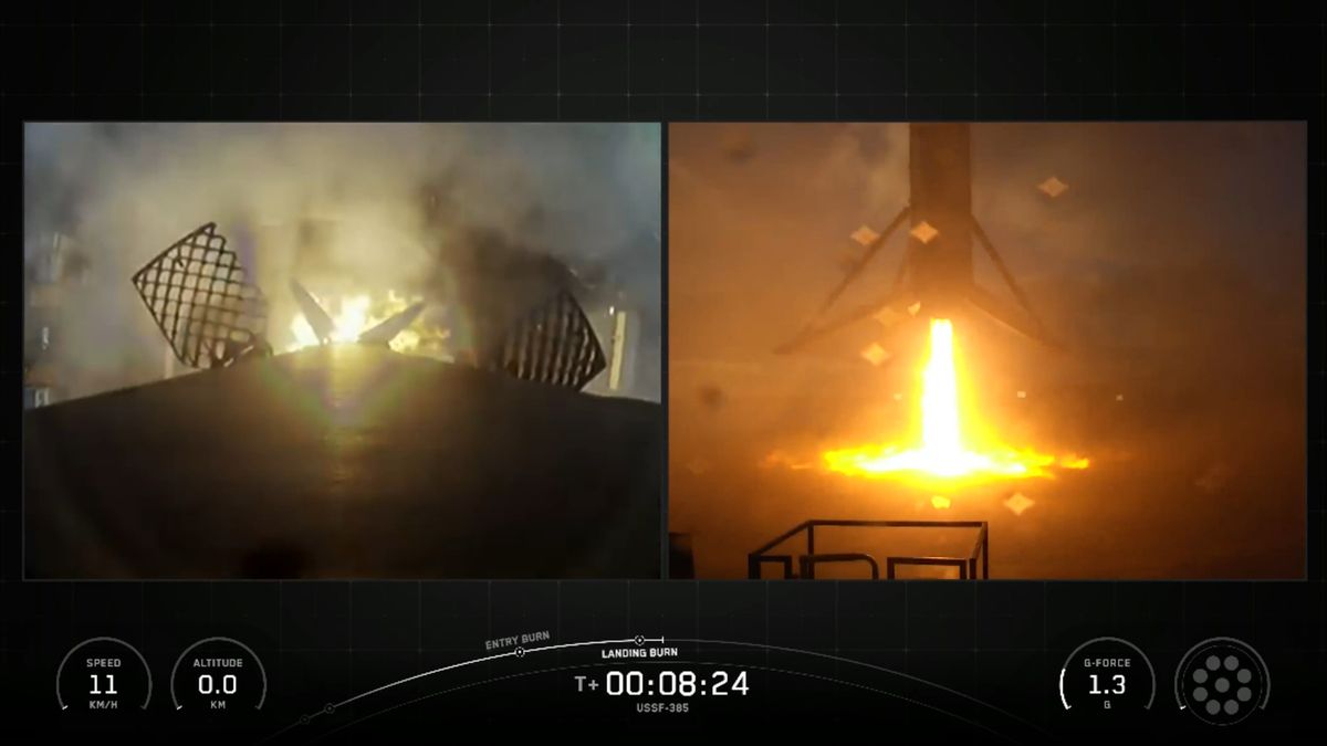 航天图片资料 · A SpaceX rocket lands on a ship at sea after launching to space.aunch to space.
