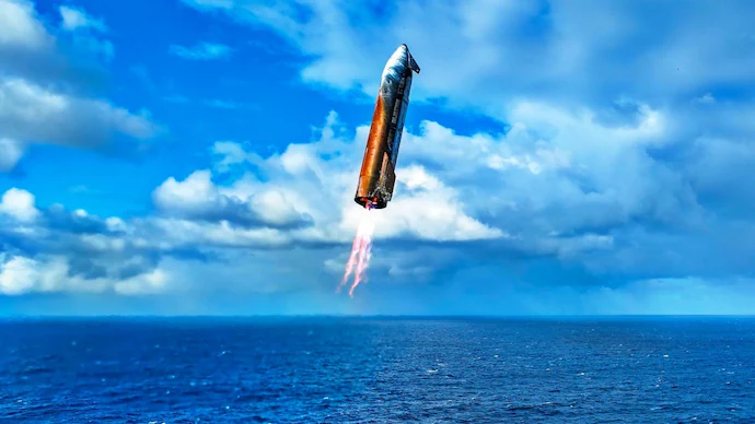 航天图片资料 · An image of Starship performing a controlled splashdown. (Photo: SpaceX) Elon Musk's Starship to conduct six orbits of Earth on next flight. What to expect?