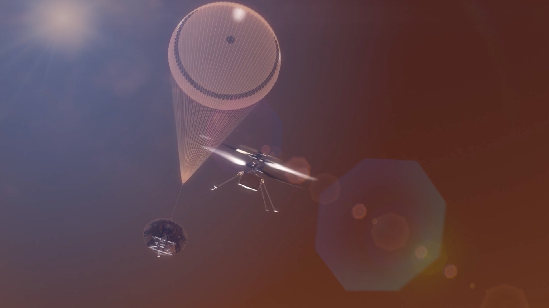 航天图片资料 · An illustration of a helicopter delivering a payload over the planet Mars