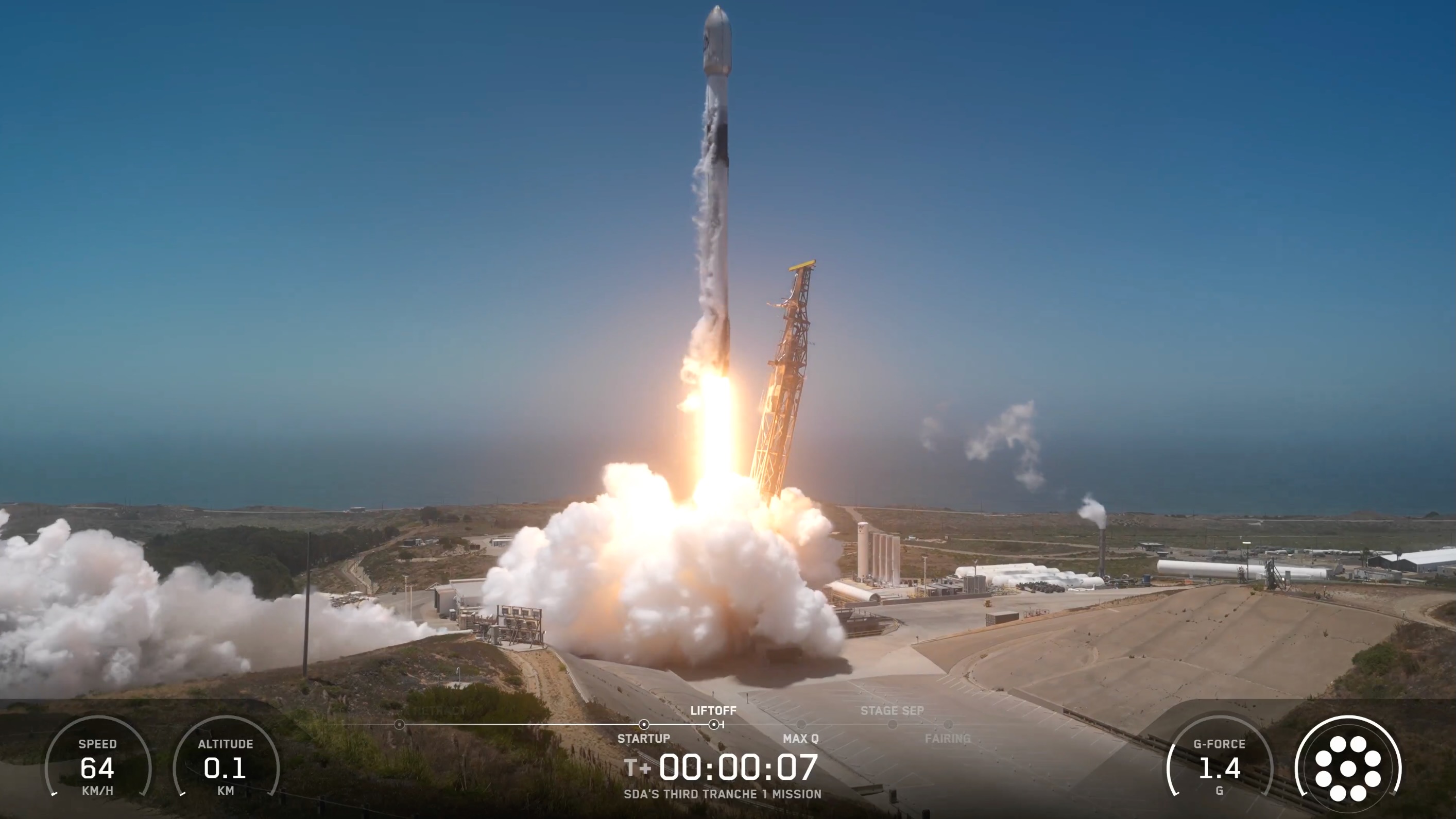 航天图片资料 · A SpaceX Falcon 9 rocket launches the Third Tranche 1 Mission for the U.S. Space Development Agency from Vandenberg Space Force Base in California on July 16, 2026.